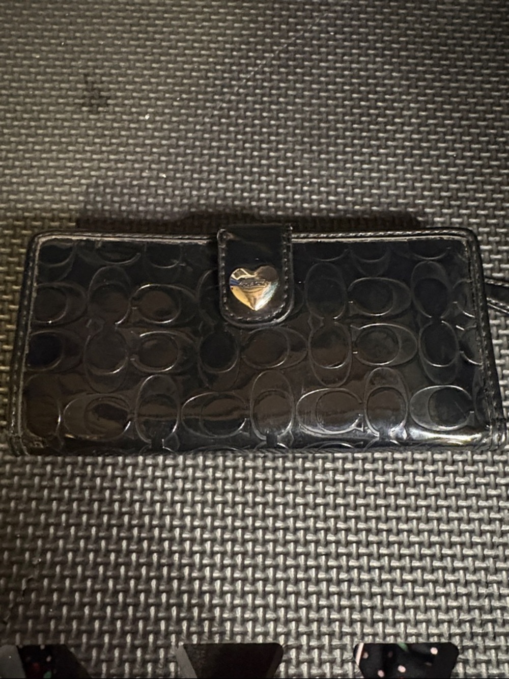 Coach Black Patent Leather Signature Heart Snap Wallet